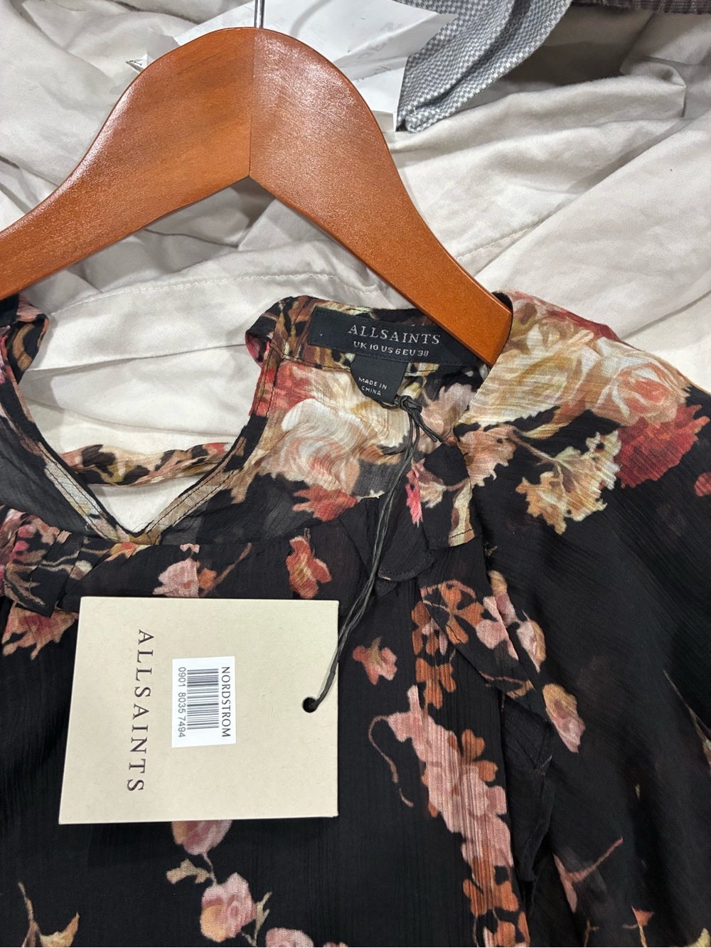 AllSaints Black Floral Ruffle Blouse - Picture 4 of 6